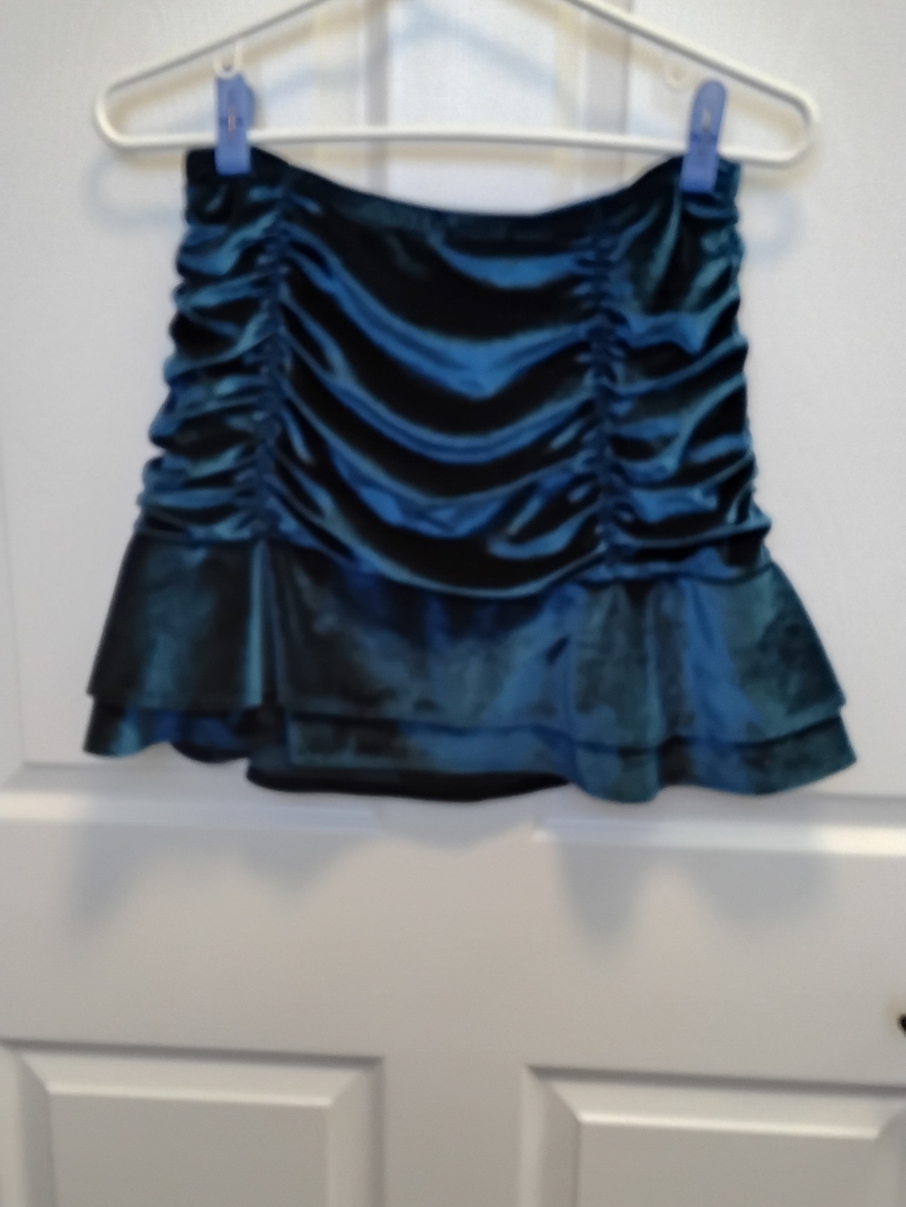 Shiny Teal Ruched Peplum Mini Skirt Size SM